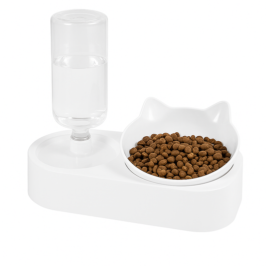 PurrFlow™ Tilted Cat & Dog Feeding Station with Auto Water Dispenser